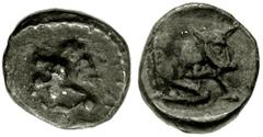SAMARIA. Circa 375-333 BC. AR Hemiobol (0.27 gm). Estimate $600 SAMARIA. Circa 375-333 BC. AR Hemiobol (0.27 gm). Forepart of roaring lion left / Forepart of bull right. Cf. Meshorer & Qedar 159. Good