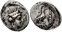 SAMARIA. Circa 375-333 BC. AR Hemiobol (0.46 gm). Estimate $1000 SAMARIA. Circa 375-333 BC. AR Hemiobol (0.46 gm). Female head right, wearing stephane / Eagle standing right on thunderbolt; club in ri