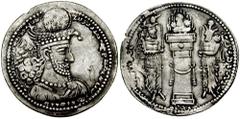 SASANIAN KINGS of PERSIA. Hormazd II. 303-309 AD. AR Drachm (3.59 gm). Estimate $500 SASANIAN KINGS of PERSIA. Hormazd II. 303-309 AD. AR Drachm (3.59 gm). Crowned bust right; crown with eagle and kor