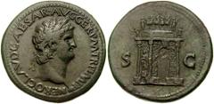 NERO. 54-68 AD. Æ Sestertius (28.82 gm). Lugdunum (Lyon) mint. Struck circa 65 AD. Estimate $750  NERO. 54-68 AD. Æ Sestertius (28.82 gm). Lugdunum (Lyon) mint. Struck circa 65 AD. NERO CLAVD CAESAR A