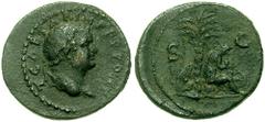 TITUS, as Caesar. 69-79 AD. Æ Orichalcum Semis (2.83 gm). Judaea Capta type. Uncertain mint in Asia Minor. Struck 77-78 AD. Estimate $1000 TITUS, as Caesar. 69-79 AD. Æ Orichalcum Semis (2.83 gm). Jud