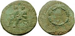 LYDIA, Sardes. Drusus and Germanicus. Æ 26mm (28mm, 11.65 gm). Struck circa 23-26 AD. Togate figures of Drusus and Germanicus seated left on curule chairs, one holding out lituus / Legend within wreat