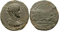 LYDIA, Silandus. Commodus. 177-192 AD. Æ 30mm (11.36 gm). Tatianos, strategos. Laureate, draped and cuirassed bust right / River god Hermos recumbent left on inverted vase, holding reed and cornucopia