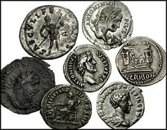 ROMAN REPUBLIC and EMPIRE. Lot of five denarii and two antoniniani. Lot includes the following: L. Scribonius Libo. Crawford 416/1b // Antoninus Pius. RSC 875b //Commodus, as Caesar. RSC 607a // Commo