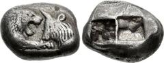 KINGS of LYDIA. Kroisos. Circa 564/53-550/39 BC. AR Stater (24mm, 10.55 g). Sardes mint. Confronted foreparts of lion right and bull left / Two incuse squares. Berk 20; Traité I 407; SNG Kayhan 1018. 