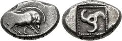 DYNASTS of LYCIA. Uncertain dynast. Circa 480/70-430 BC. AR Stater (21.5mm, 8.51 g). ‘Protodynastic’ period, Group C. Boar standing right / Triskeles in dotted square border within incuse square. Falg