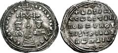 Basil II Bulgaroktonos, with Constantine VIII. 976-1025. AR Miliaresion (25mm, 3.60 g, 12h). Constantinople mint. Cross crosslet set on pellet on four steps; X at center, • above crescent on shaft; to