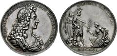 STUART (ORANGE). William III. 1689-1702. AR Medal (40mm, 28.38 g, 12h). Amnesty Declared in Ireland. By G. Hautsch. Dated 1690 in Roman numerals . WILH · III · D · G · ANG · SCO · FR · ET HIB · REX, D