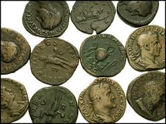 ROMAN IMPERIAL. Third Century. Lot of eleven Æ Sestertii. Lot includes the following: SEVERUS ALEXANDER. Struck 230 AD. Sol. RIC IV 503 // MAXIMINUS I. Pax. RIC IV 81. Cleaned // MAXIMUS, as Caesar. S