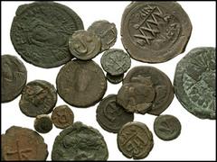 BYZANTINE. Lot of nineteen Æ denominations. Lot includes the following: Anastasius. Follis // Same. Dekanummium // Justin I. Smaller denominations (7) // Justinian I. 12 Nummi // Same. 2 Nummi // Tber