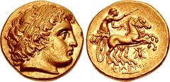 KINGS of MACEDON. Philip III Arrhidaios. 323-317 BC. AV Stater (18mm, 8.61 g, 11h). In the types of Philip II. Magnesia mint. Struck under Menander or Kleitos, circa 323-319 BC. Head of Apollo right, 