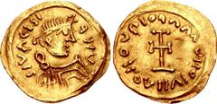 LOMBARDS, Tuscany. Pseudo-Imperial coinage. AV Tremissis (15mm, 1.51 g, 4h). In the name of Byzantine emperor Maurice Tiberius? (582-602). SIVΛCISI-PPIV (Ps retrograde), diademed, draped, and cuirasse