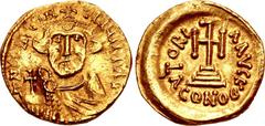 LOMBARDS, Uncertain region (Spoletium?). Pseudo-Imperial coinage. AV Solidus (20mm, 4.36 g, 7h). In the name of Byzantine emperor Constans II (641-668). ∂ N CONSτAN-τINЧS P P AV, crowned bust facing, 