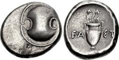 BOEOTIA, Thebes. Circa 390-382 BC. AR Stater (24mm, 12.15 g). Wast-, magistrate. Boeotian shield / Amphora, with ivy branch with four leaves and berries sprouting forth above; FA-ΣT across central fie