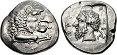 DYNASTS of LYCIA. Mithrapata. Circa 390-370 BC. AR Stater (24mm, 9.87 g, 11h). Forepart of lion right / Head of Mithrapata left; MITHRAP-A-T-A in Lycian around, triskeles to lower right; all within in