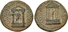JUDAEA, Roman Administration. Diva Poppaea and Diva Claudia. Died 65 CE and 63 CE, respectively. Æ (19mm, 3.53 g, 12h). Caesarea Panias mint. Struck 65-68 CE. Distyle temple set upon high podium, cont