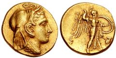 SICILY, Syracuse. Agathokles. Circa 317-289 BC. AV Stater (8.52 gm). Struck circa 310-305 BC. Estimate $50000  SICILY, Syracuse. Agathokles. Circa 317-289 BC. AV Stater (8.52 gm). Struck circa 310-305