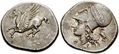 CORINTHIA, Corinth. Circa 345-307 BC. AR Stater (8.62 gm). Estimate $750 CORINTHIA, Corinth. Circa 345-307 BC. AR Stater (8.62 gm). Pegasos flying left / Laureate and helmeted head of Athena left; A-P