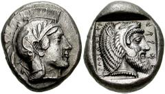 DYNASTS of LYCIA. Kherei. Circa 410-390 BC. AR Stater (8.50 gm). Telmessos mint. Estimate $3000  DYNASTS of LYCIA. Kherei. Circa 410-390 BC. AR Stater (8.50 gm). Telmessos mint. Helmeted head of Athen