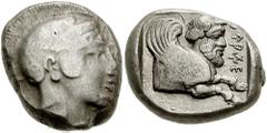 DYNASTS of LYCIA. Kherei. Circa 410-390 BC. AR Stater (8.61 gm). Uncertain mint. Estimate $1000 DYNASTS of LYCIA. Kherei. Circa 410-390 BC. AR Stater (8.61 gm). Uncertain mint. Helmeted head of Athena