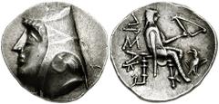 KINGS of PARTHIA. Arsakes II. 211-191 BC. AR Drachm (4.27 gm). Rhagae-Arsacia(?) mint. Struck circa 209 BC. Estimate $400 KINGS of PARTHIA. Arsakes II. 211-191 BC. AR Drachm (4.27 gm). Rhagae-Arsacia(