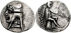 KINGS of PARTHIA. Mithradates I. Circa 171-132 BC. AR Drachm (4.20 gm). Hekatompylos mint. Estimate $500 KINGS of PARTHIA. Mithradates I. Circa 171-132 BC. AR Drachm (4.20 gm). Hekatompylos mint. Head