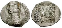 KINGS of PARTHIA. Artabanos II. April 75 - 62/1 BC. AR Drachm (4.03 gm). Margiane mint. Estimate $300 KINGS of PARTHIA. Artabanos II. April 75 - 62/1 BC. AR Drachm (4.03 gm). Margiane mint. Diademed b