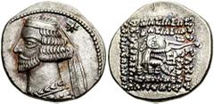 KINGS of PARTHIA. Mithradates IV. 58/7 - 54/3 BC. AR Drachm (4.11 gm). Court mint at Rhagae. Estimate $150 KINGS of PARTHIA. Mithradates IV. 58/7 - 54/3 BC. AR Drachm (4.11 gm). Court mint at Rhagae. 