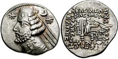 KINGS of PARTHIA. Orodes II. 58/7 - 38 BC. AR Drachm (4.02 gm). Rhagae mint. Estimate $150 KINGS of PARTHIA. Orodes II. 58/7 - 38 BC. AR Drachm (4.02 gm). Rhagae mint. Diademed bust left, wart on fore