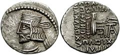 KINGS of PARTHIA. Pakoros II. 78-105 AD. AR Drachm (3.41 gm). Ekbatana mint. Estimate $750 KINGS of PARTHIA. Pakoros II. 78-105 AD. AR Drachm (3.41 gm). Ekbatana mint. Diademed bust left, slight beard