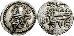 KINGS of PARTHIA. Vologases VI. 208-228 AD. AR Drachm (3.85 gm). Ekbatana mint. Estimate $150  KINGS of PARTHIA. Vologases VI. 208-228 AD. AR Drachm (3.85 gm). Ekbatana mint. Diademed bust left, long 