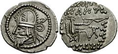 KINGS of PARTHIA. Artabanos V. 216-224 AD. AR Drachm (3.60 gm). Ekbatana mint. Estimate $400  KINGS of PARTHIA. Artabanos V. 216-224 AD. AR Drachm (3.60 gm). Ekbatana mint. Diademed bust left, forked 