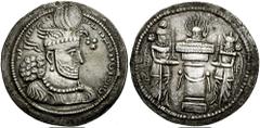SASANIAN KINGS of PERSIA. Hormizd II. 303-309 AD. AR Drachm (3.87 gm). Estimate $200 SASANIAN KINGS of PERSIA. Hormizd II. 303-309 AD. AR Drachm (3.87 gm). Degraded Pahlavi legend, crowned and cuirass
