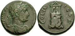 CORINTHIA, Corinth. Hadrian. 117-138 AD. Æ 24mm (12.80 gm). Estimate $2500  CORINTHIA, Corinth. Hadrian. 117-138 AD. Æ 24mm (12.80 gm). HADRIANVS AVG C[AESAR IMP?], laureate, draped, and cuirassed bus