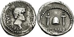 BRUTUS. Summer 42 BC. AR Denarius (3.38 gm). Mint moving with Brutus in northern Greece. L. Plaetorius Cestianus, magistrate. Estimate $25000 BRUTUS. Summer 42 BC. AR Denarius (3.38 gm). Mint moving w