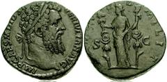 DIDIUS JULIANUS. 193 AD. Æ Sestertius (20.49 gm). Estimate $2000 DIDIUS JULIANUS. 193 AD. Æ Sestertius (20.49 gm). IMP CAES DID SE-VER IVLIAN AVG, laureate head right, seen from behind / CONCO-R-D MIL