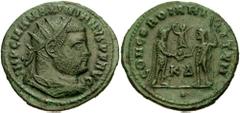 MAXIMIANUS. 285-305 AD. Æ Double Radiate Fraction (6.00 gm). Cyzicus mint. Struck circa 298-299 AD. Estimate $2000 MAXIMIANUS. 285-305 AD. Æ Double Radiate Fraction (6.00 gm). Cyzicus mint. Struck cir