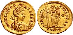 LICINIA EUDOXIA, wife of Valentinian III and Petronius Maximus. Augusta, 439-490. AV Solidus (4.50 gm). Ravenna mint. Struck 437-439 AD. Estimate $5000  LICINIA EUDOXIA, wife of Valentinian III and Pe