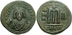 SUB-BYZANTINE. In the name of Phocas. After 610 AD. Æ Follis (10.92 gm). "Oriental" mint, imitating Antioch. Dated regnal year 2. Estimate $300 SUB-BYZANTINE. In the name of Phocas. After 610 AD. Æ Fo