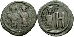 JUSTIN II. 565-578 AD. Æ 8 Pentanummia - Follis (14.07 gm). Cherson mint. Estimate $500 JUSTIN II. 565-578 AD. Æ 8 Pentanummia - Follis (14.07 gm). Cherson mint. XEP CONOC, Justin and Sophia, nimbate,