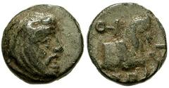 IONIA & LYDIA, Persian Satraps. Spithridates. Circa 334 BC. Æ 10mm (1.44 gm). Head of Spithridates right, wearing tiara / Forepart of horse right. SNG von Aulock 1823; SNG Copenhagen 1538. VF, gray-gr