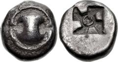 BOEOTIA, Thebes. Circa 480-460 BC. AR Hemidrachm (11mm, 2.94 g). Boeotian shield / Incuse square with clockwise mill-sail pattern; archaic theta in center. BCD Boiotia 353; HGC 4, 1344. Good VF, deep 