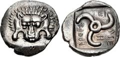 DYNASTS of LYCIA. Aruwatijesi. Circa 400-370 BC. AR Stater (25.5mm, 9.63 g). Zagaba (or Zemuri?) mint. Facing lion scalp / Triskeles; ARUWÃ-TIJ-ESI (in Lycian) around, Z (in Lycian [= Zagaba (or Zemur