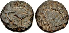 JUDAEA, Jewish War. 66-70 CE. Æ (20mm, 7.62 g). Gamla mint. Struck circa 66-67 BC. Omer cup surrounded by crude paleo-Hebrew or Aramaic legend / Circular crude paleo-Hebrew or Aramaic legend. Meshorer