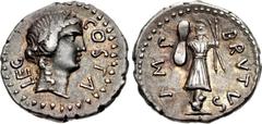 The Republicans. Brutus. Late summer-autumn 42 BC. AR Denarius (19mm, 3.87 g, 12h). Military mint traveling with Brutus and Cassius in western Asia Minor or northern Greece; Pedanius Costa, legate. La
