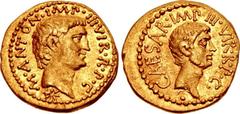The Triumvirs. Mark Antony and Octavian. Late 40-early 39 BC. AV Aureus (20mm, 8.09 g, 7h). Mint in central or southern Italy. Bare head of Mark Antony right; M • ANTON • IMP • III VIR • R • P • C aro
