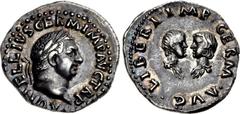 Vitellius, with his children. AD 69. AR Denarius (20mm, 3.38 g, 6h). Rome mint. Struck citca late April-20 December. A VITELLIVS GERM IMP AVG TR P, laureate head / LIBERI · IMP · GERM · AVG ·, draped 