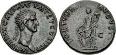 Nerva. AD 96-98. Æ Dupondius (27mm, 12.87 g, 6h). Rome mint. Struck AD 96. IMP NERVΛ CAES AVG • P M TR P COS II P P, radiate head right / FORTVNA ΛVGVST, S C low across field, Fortuna, draped, standin