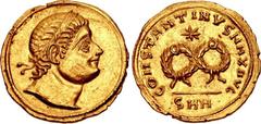 Constantine I. AD 307/310-337. AV Solidus (21mm, 4.28 g, 6h). Heraclea mint. Struck circa AD 326-329/30. Diademed head right, gazing upward; diadem decorated with series of parallel lines, each angles