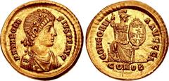 Theodosius I. AD 379-395. AV Solidus (21mm, 4.49 g, 6h). Decennalia issue. Constantinople mint, 1st officina. Struck AD 388-392. D N THEODO SIVS P F AVG, rosette-diademed, draped, and cuirassed bust r